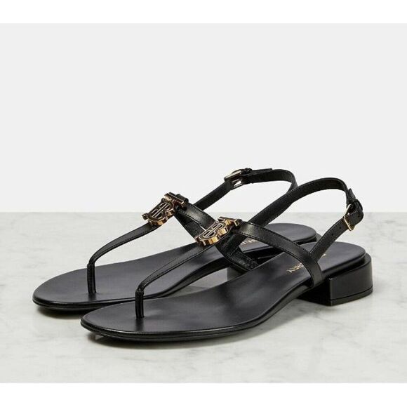 NWT BURBERRY Emily Black 'B' Logo Plaque T-Strap Flat Sandals Size EU35.5 - Picture 8 of 12